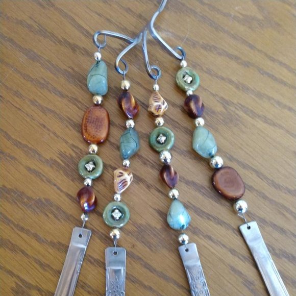 Green/Brown/Gold Handmade Upcycled Recycled Silverware Windchime - Picture 1 of 8